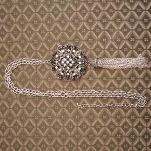 Rhinestone Pendant with Tassel Adjustable Length Necklace